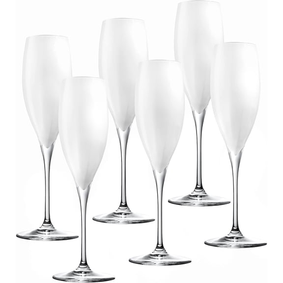 Barski Toasting Flute Glass - Champagne - Flutes - Set of 6 Crystal Glasses - Wedding Toasting Flutes - White - 11 oz Made in Europe