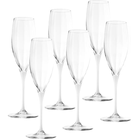 Barski Toasting Flute Glass - Champagne - Flutes - Set of 6 Crystal Glasses - Wedding Toasting Flutes - White Stem - 11 oz Made in Europe