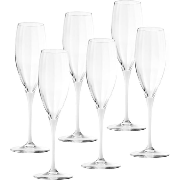 Barski Toasting Flute Glass - Champagne - Flutes - Set of 6 Crystal Glasses - Wedding Toasting Flutes - White Stem - 11 oz Made in Europe