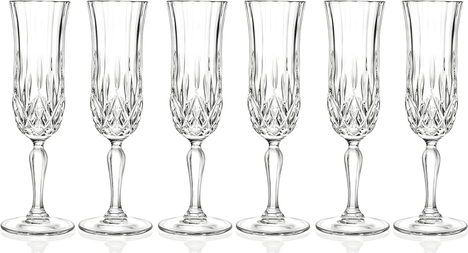 Barski Toasting Flute Glass -Champagne - Flutes - Set of 6 Flute Crystal Glasses - Wedding Toasting Flutes - Designed - 4.4 oz Made in Europe