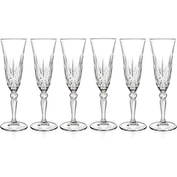 Barski Toasting Flute Glass -Champagne - Flutes - Set of 6 Flute Crystal Glasses - Wedding Toasting Flutes - Designed - 5.4 oz Made in Europe