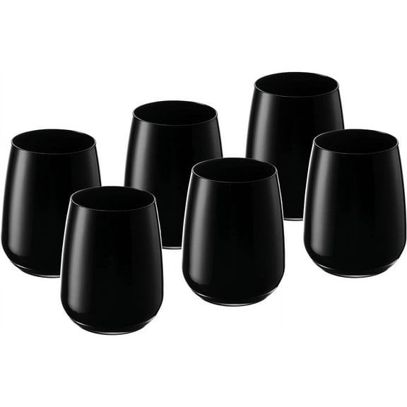 Barski Tumbler Glass - Double Old Fashioned - Set of 6 Glasses - Black DOF Rock tumblers - Stemless Crystal Glass For Whiskey - Bourbon - Beverage - Drinking Glasses - 13 oz. - Made in Europe