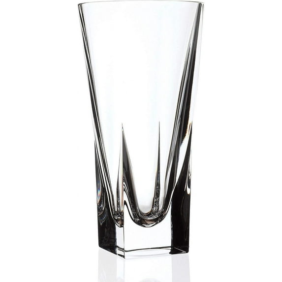 Barski - European Crystal Glass Vase - 12" Height - Elegant Flower Vase for Roses - Square Base with Round Opening - Made in Europe