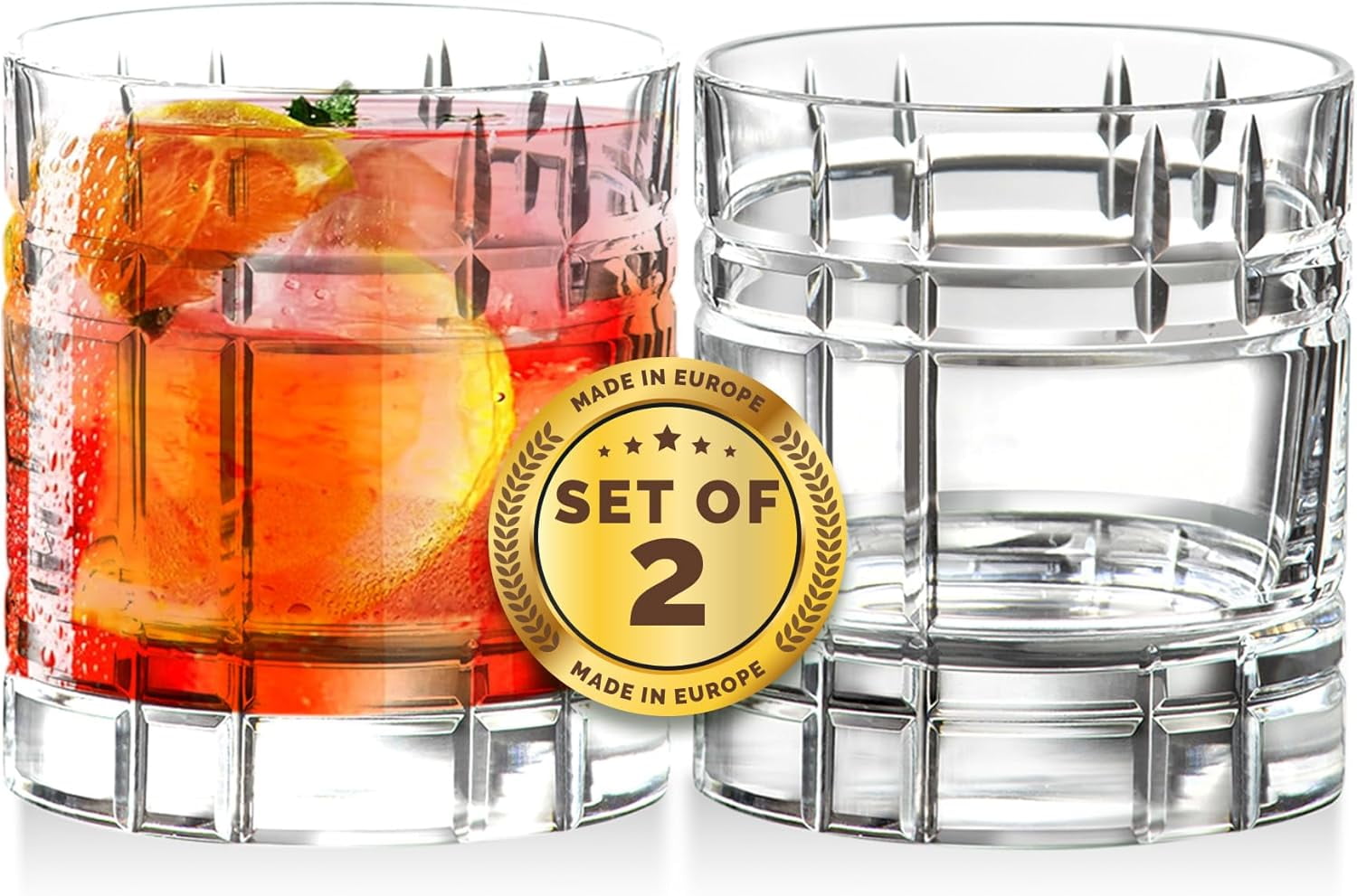 Barski Double Old Fashioned Glasses - Set Of 2, 10.5 Oz, European Crystal, Lowball Tumblers For Whiskey, Bourbon, Scotch