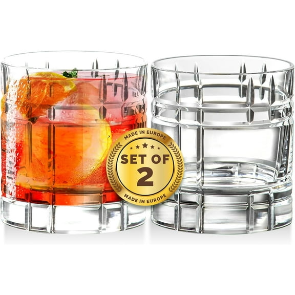 Barski Whiskey Glasses - Double Old Fashioned Rocks Glass - Set of 2 Lowball Tumbler - DOF Crystal Glass Tumblers - For Scotch - Bourbon - Water - Beverage - Drinking Glasses - 11 oz - Made in Europe
