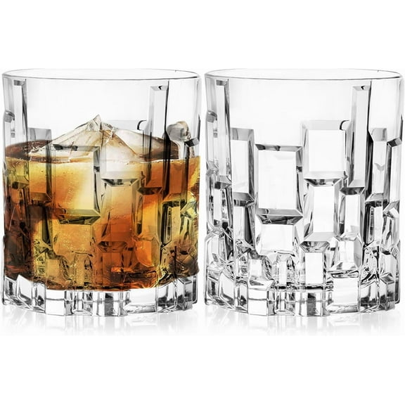 Barski Whiskey Glasses - Double Old Fashioned Rocks Glass - Set of 2 Lowball Tumbler - DOF Crystal Glass Tumblers - For Scotch - Bourbon - Water - Beverage - Drinking Glasses - 11 oz - Made in Europe