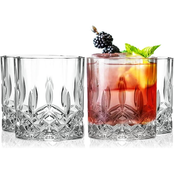 Barski Whiskey Glasses - Double Old Fashioned Rocks Glass - Set of 4 Lowball Tumbler - DOF Crystal Glass Tumblers - For Scotch -Bourbon - Water - Beverage - Drinking Glasses - 10.5 oz, Made in Europe