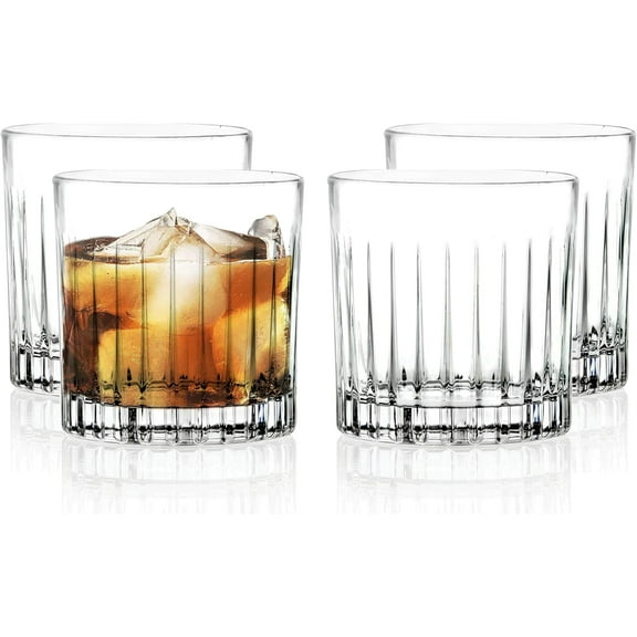 Barski Whiskey Glasses - Double Old Fashioned Rocks Glass - Set of 4 Lowball Tumbler - DOF Crystal Glass Tumblers - For Scotch - Bourbon - Water - Beverage - Drinking Glasses - 12 oz, Made in Europe