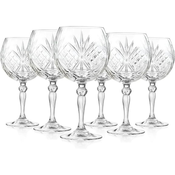Barski Wine Glasses - Gin Tonic - Cocktail - Coupe - Goblet Glass - Set of 6 Crystal Glasses - Beautifully Designed Balloon Goblets - Each Glass is 18 oz Made in Europe