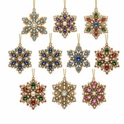 Barsme 10PCS Christmas DIY Pearl Diamond Art Hanging Ornament for Adults,Rhinestone Christmas Hanging Pendants Holiday Craft Ornament Set for Tree Door Window Snowflake Style