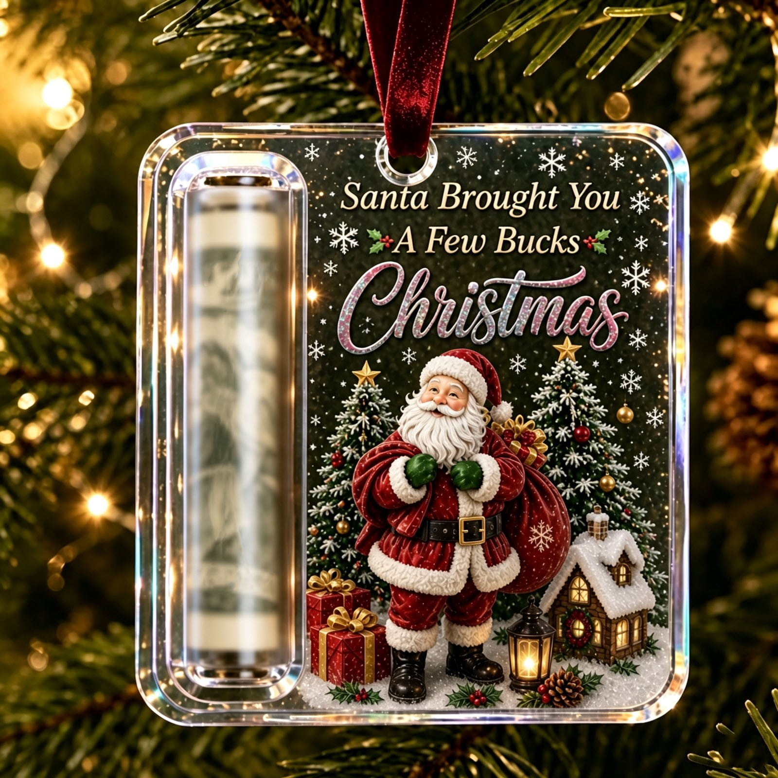 Barsme Acrylic Christmas Cash Gift Ornament, Flat Hanging Pendant For ...