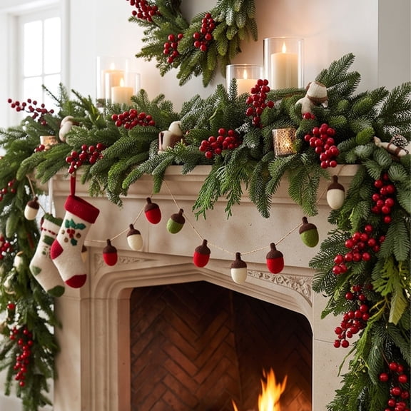 Barsme Christmas Felt Ball Garland, Wool Felt Ornament String For Xmas Tree Mantel Fireplace Wall And Seasonal Home Party Decoration