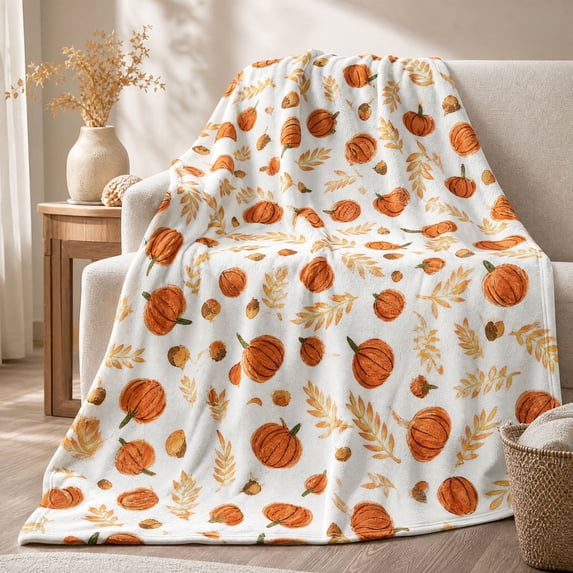 Barsme Fall Pumpkin Throw Blanket 59x51 Inch, Super Soft Cozy Plush Blanket For Couch And Chair, Autumn Pumpkin Decor For Home L