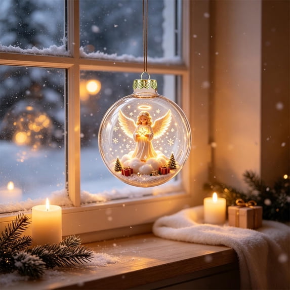 Barsme Glowing Christmas Story Ornament,Christmas Angel Decoration Ball With LED Light,Mini Holiday Scene Hanging Tree Decor – Warm Glow Keepsake For Mantel Window And Gift Giving