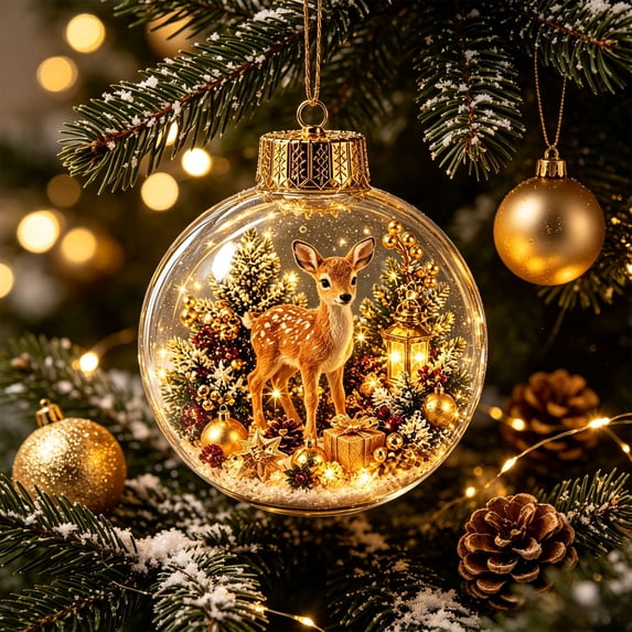 Barsme Glowing Christmas Story Ornament,Christmas Deer Decoration Ball With LED Light,Mini Holiday Scene Hanging Tree Decor – Warm Glow Keepsake For Mantel Window And Gift Giving
