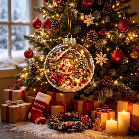 Barsme Glowing Christmas Story Ornament,Christmas Santa Decoration Ball With LED Light,Mini Holiday Scene Hanging Tree Decor – Warm Glow Keepsake For Mantel Window And Gift Giving