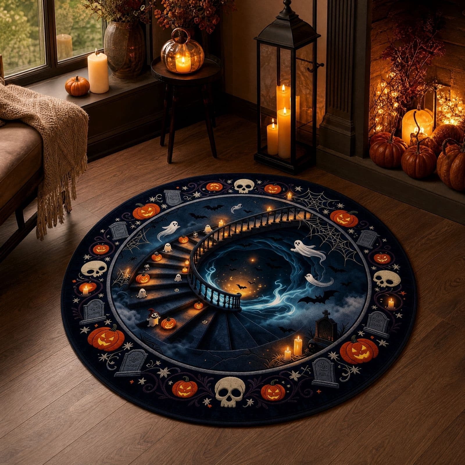 Ghost Rugs Barsme Halloween Ghost Round Floor Mat, Large Circular Indoor Rug, Soft ...
