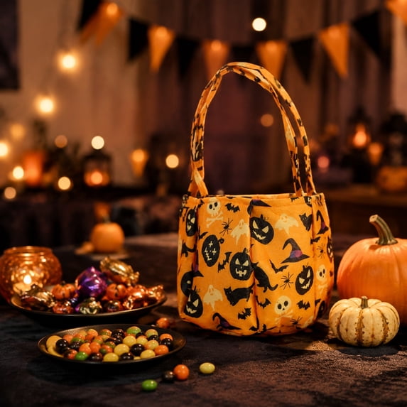 Barsme Halloween Trick or Treat Baskets for Kids,Pumpkin Ghost Print Buckets Foldable Reusable Goody Candy Bucket Trick or Treating,Gift Baskets for Him, Her