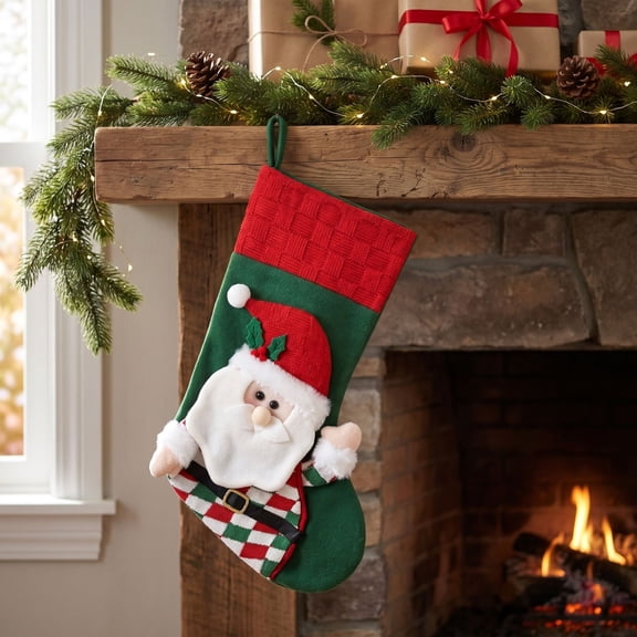 Barsme Large Personalized Christmas Stockings,17 IN Large Knit Santa Snowman Reindeer Xmas Stocking for Kids,Holiday and Family Stocking for Fireplace Party Decoration