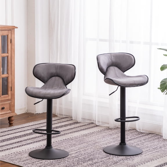 Barstool Set of 2 | Air - lift Height and 360 Swivel for Bar Use | Leather - look Polyester with Foam Cushions | Overcomes Seating Discomfort and Height Issues