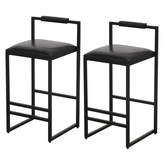 Barstools Set of 2 Counter Height Bar Stools PU Leather Upholstered Bar Chairs with Metal Frame Modern Dining Chairs (Black)