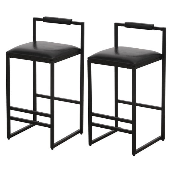 Bar Stools Set of 2 PU Leather Upholstered Counter Height Chairs with Black Metal Frame