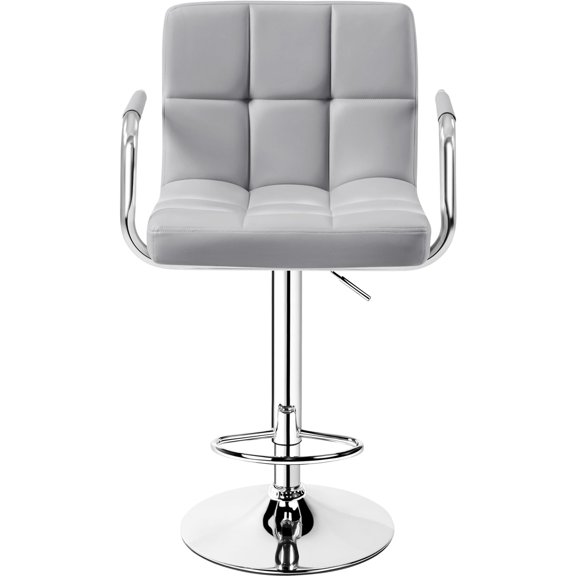 Barstools Set of 2,Adjustable PU Leather Swivel Stools with Back and Arms for Kitchen Island Counter,Light Grey