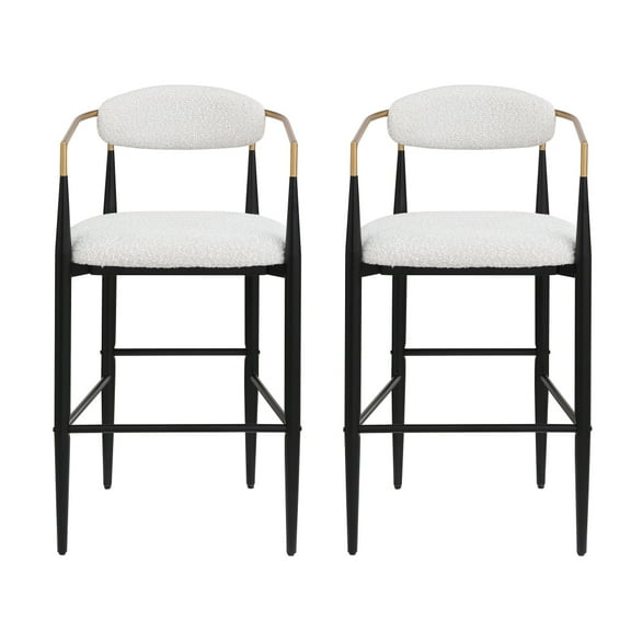 Barstools Set of 2, Upholstered Bar Stools with Backs and Iron Legs for Kitchen Island, Beige Fabric Seating 260LBS Weight Capacity