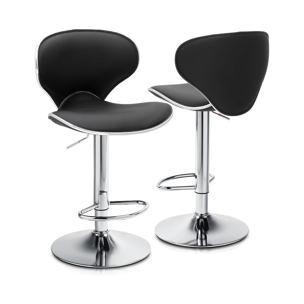 Adjustable Black Faux Leather Swivel Bar Stools with Chrome Base