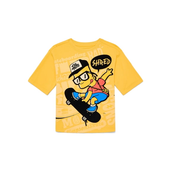 Bart Simpson Boys Backwall Graphic Tee with Short Sleeves, Sizes 4-18