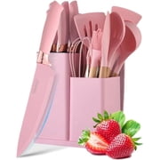 Bartans Silicone Cooking Utensils Set, BPA Free Heat Resistant Pink Baking Tools Kitchen Knife 19 Pc