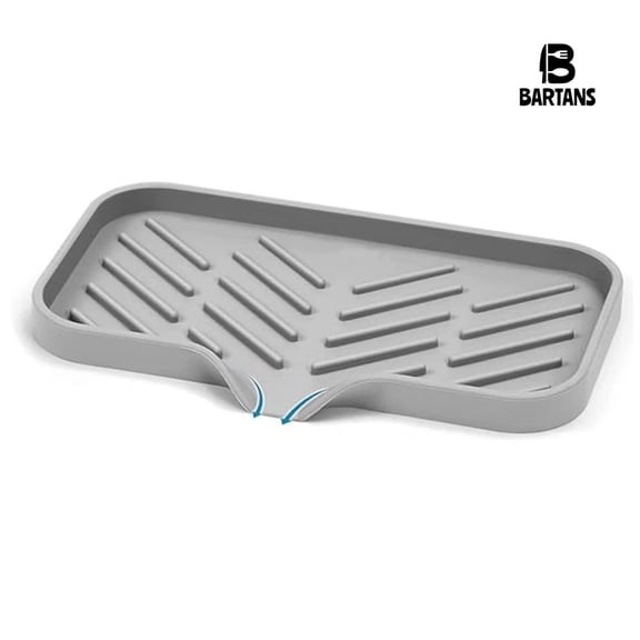 Bartans Silicone Sink Tray with Drain Soap Holders for Bathroom and Kitchen 1 Count Gray