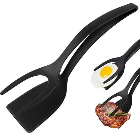 2-in-1 Grip and Flip Spatula for Kitchen use Eggflipper Turner Pancake Fish Omelet Making for Nylon Heat Resistant Cooking Tool Black Pack 1