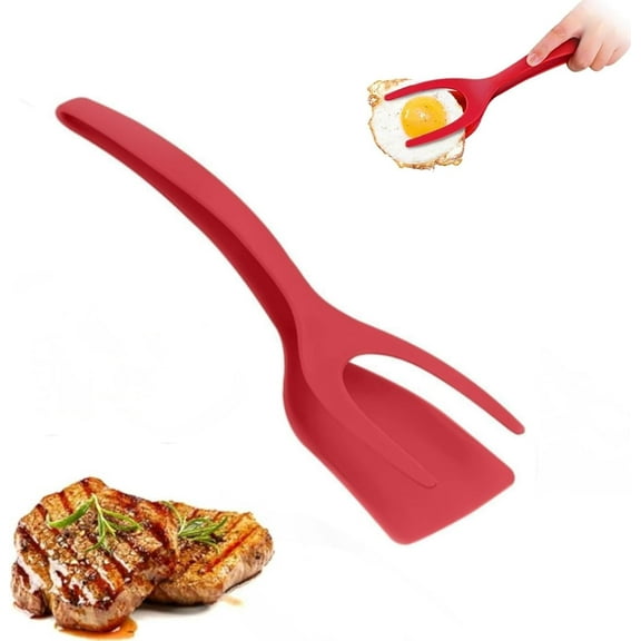2-in-1 Grip and Flip Spatula for Kitchen use Eggflipper Turner Pancake Fish Omelet Making for Nylon Heat Resistant Cooking Tool Red Pack 1
