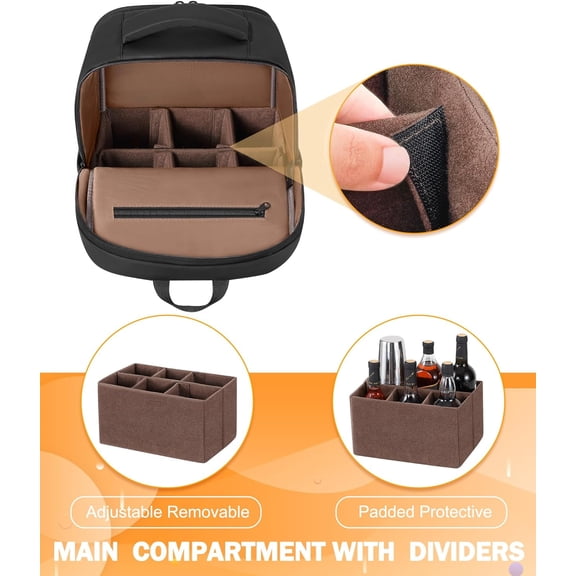 Bartender Bag, Travel Bartending Backpack for Carrying Bar Kit, Portable Bar Bag for Tools Set Storage Cocktail Shaker and Wine Bottle Carrier, Professional Mixology Gift (Backpack Only)