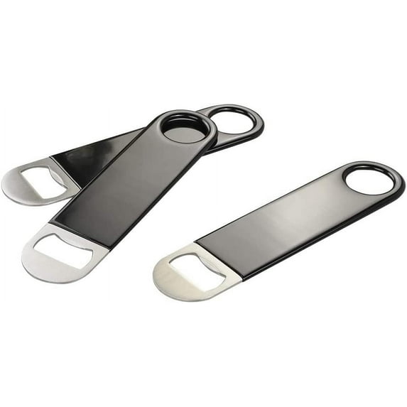 Bartender Bottle Openers, Bar Blade, Beer Openers, 3 Pack by Professional Grade: Rubber Coated, Stainless Steel.