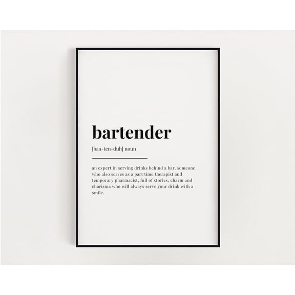 Bartender Definition Print, Wall Art Print, Quote Wall Art, Typography Print, Dictionary Print, Definition Print, Bar Wall Art, Wall Art Home Decor #3145, Unframed Canvas Size 8x12