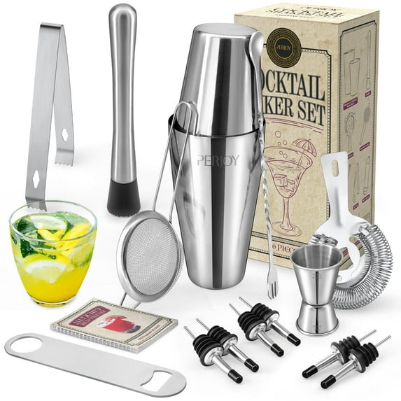 Bartender Kit - 16 Piece Stainless Cocktail Shaker Set, Full Bartender Bar Tools for Home Bars Party