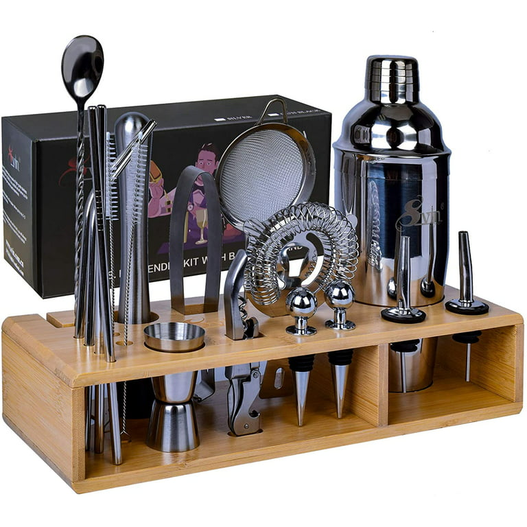 26-Piece Bartender Kit Cocktail Shaker Set | Stainless Steel Bar Set with  Bamboo Stand Bar Tools Cocktail Kit for Christmas Drink Mixing,Home Bar