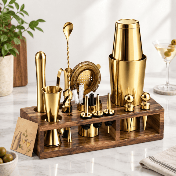 Bartender Kit - 23-piece Stainless-steel Cocktail Shaker Set With Stand | Martini Barware Mixing Tools For Home Bartending Gift