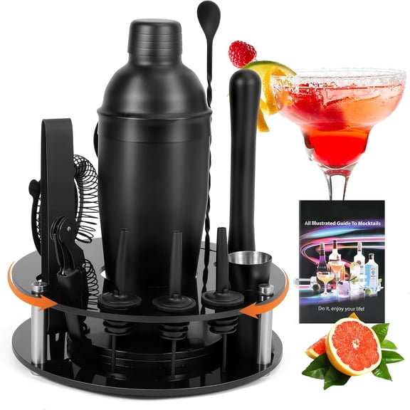 Bartender Kit,Cocktail Shaker Set 13-Piece Bar Tool Set with Acrylic Rotatable Stand for The Home,Bar