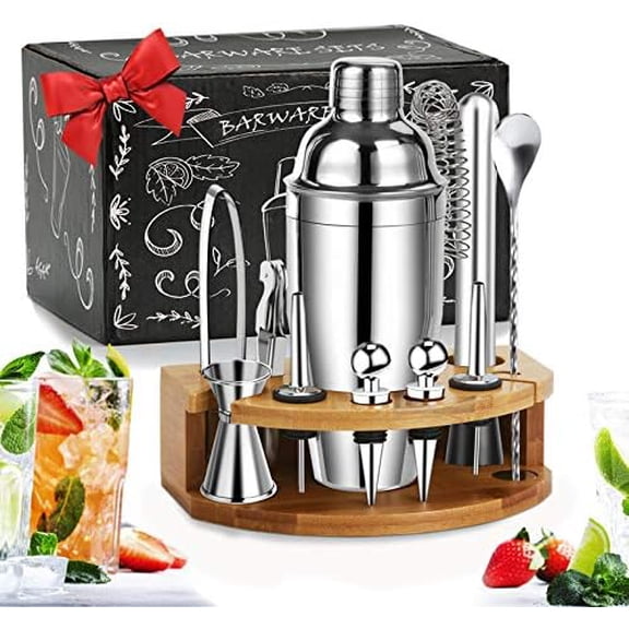 Bartender Kit Cocktail Shaker Set, Perfect Home Bartending Kit with Stylish Stand, 25oz Stainless Steel Martini Shaker with Cocktail Recipes Booklet$$Home Decor, Kitchen, & Other