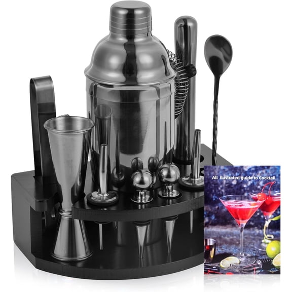 Bartender Kit with Stand, 12-Piece Bar Set | 24oz Cocktail Shaker Set for Drink Mixing, Martini Shaker Set with Bar Tools, Recipes Booklet | Fun Housewarming Gift