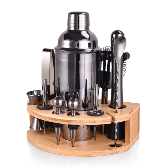 Bartender Kit With Stylish Stand  12 Piece 25oz Cocktail Shaker Set For Mixed Drink Professional Stainless Steel Bar Tool Gift Man Dad- Recipes Booklet (grey)