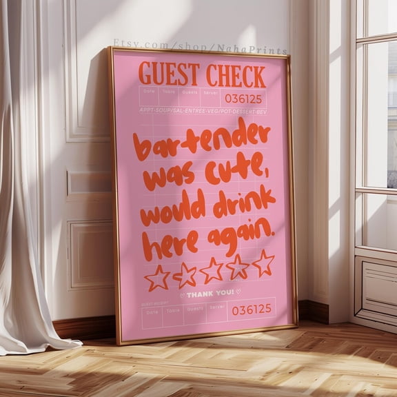 Bartender Quote Art Print, Girly Bar Cart Decor UNFRAMED PAPER POSTER, Home Decor, Vintage Gift, Living Room Dercor