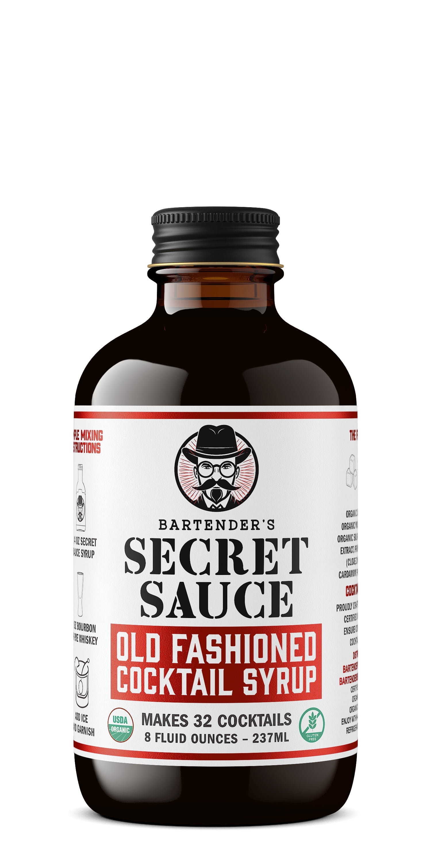 Bartenders Secret Sauce Organic Old Fashioned Cocktail Syrup, 8 fl oz Glass Bottle, Handcrafted Cocktail Mixer, USDA Organic, Gluten-Free, Kosher