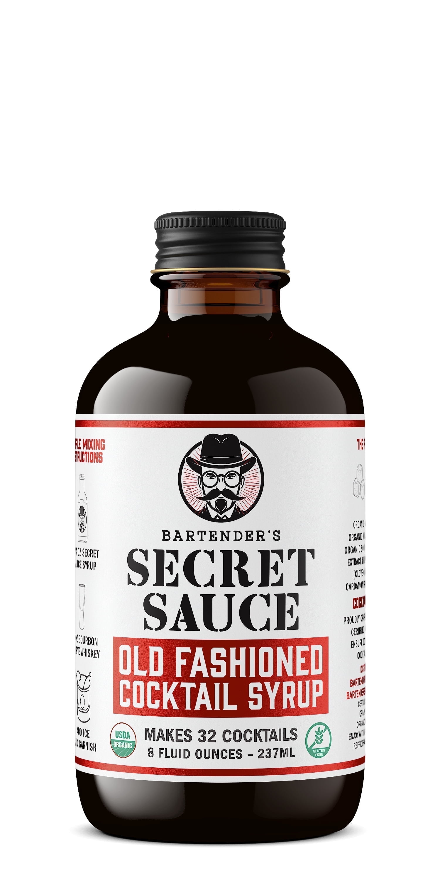 Bartenders Secret Sauce Organic Old Fashioned Cocktail Syrup, 8 fl oz Glass Bottle, Handcrafted Cocktail Mixer, USDA Organic, Gluten-Free, Kosher