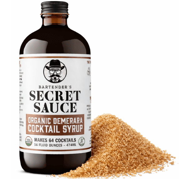 Bartenders Secret Sauce Organic Demerara Cocktail Syrup, 16 Ounce Glass Bottle, 1 pack, USDA Organic, Gluten Free, Kosher
