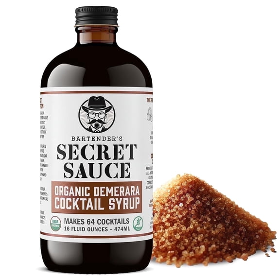Bartenders Secret Sauce Organic Demerara Cocktail Syrup, 16 Ounce Glass Bottle, 1 pack, USDA Organic, Gluten Free, Kosher
