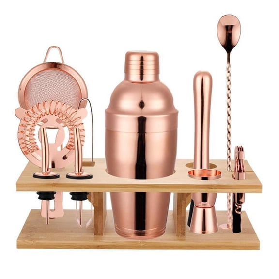 Bartending Cocktail Shaker Making Set 11 Pieces with Wooden Display Beginner Bartender ()
